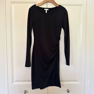 Leith Black Side Ruched Stretch Long Sleeve Knit Midi Maternity Dress